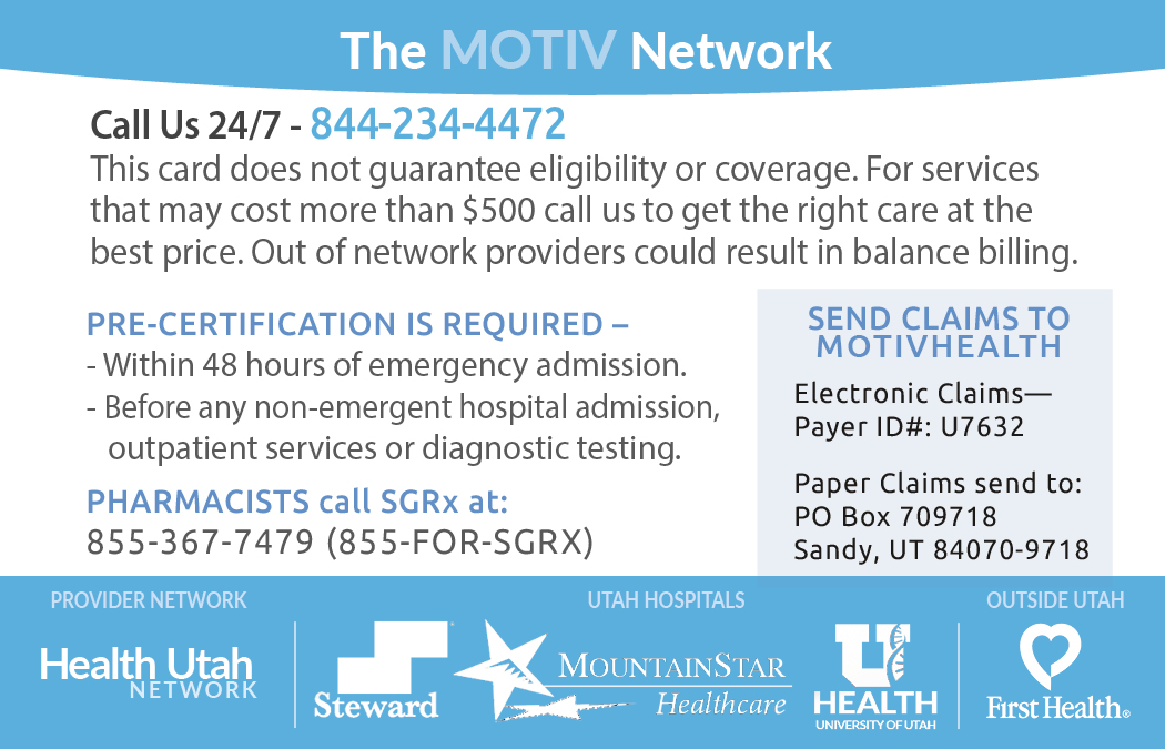 MotivHealth Insurance card for Motiv network